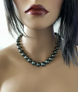 12-14.80mm Tahitian Pearl Necklace 14k Solid White Gold Clasp