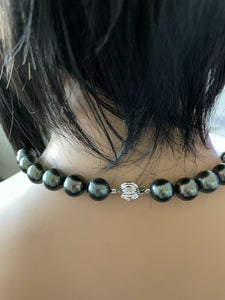 12-14.80mm Tahitian Pearl Necklace 14k Solid White Gold Clasp