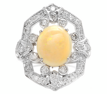 Load image into Gallery viewer, 4.20ct Natural Australian Opal and Diamond 14k Solid White Gold Ring