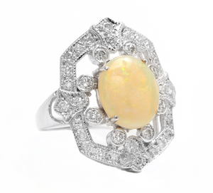 4.20ct Natural Australian Opal and Diamond 14k Solid White Gold Ring