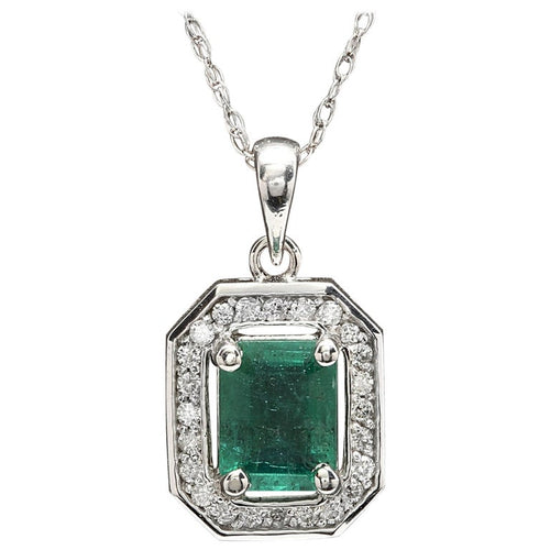 1.95ct Natural Emerald and Diamond 14k Solid White Gold Necklace