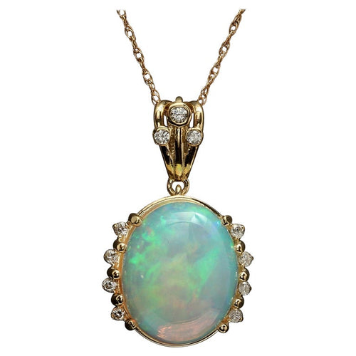6.70Ct Natural Ethiopian Opal and Diamond 14K Solid Yellow Gold Necklace
