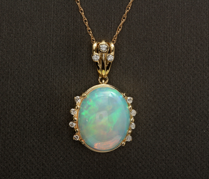 6.70Ct Natural Ethiopian Opal and Diamond 14K Solid Yellow Gold Necklace