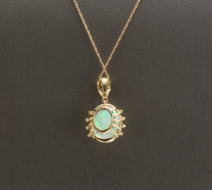 6.70Ct Natural Ethiopian Opal and Diamond 14K Solid Yellow Gold Necklace
