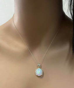 6.70Ct Natural Ethiopian Opal and Diamond 14K Solid Yellow Gold Necklace