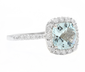 2.05 Carats Natural Aquamarine and Diamond 14K Solid White Gold Ring
