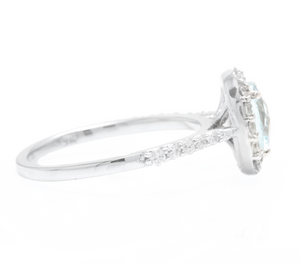 2.05 Carats Natural Aquamarine and Diamond 14K Solid White Gold Ring