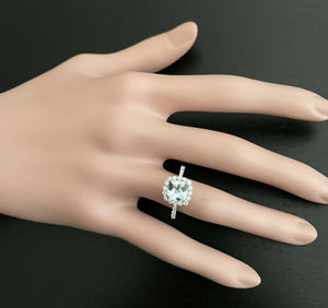 2.05 Carats Natural Aquamarine and Diamond 14K Solid White Gold Ring