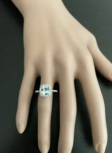 2.05 Carats Natural Aquamarine and Diamond 14K Solid White Gold Ring