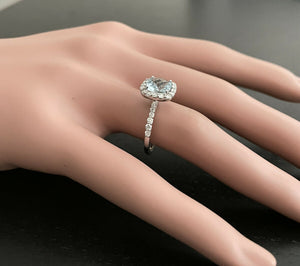 2.05 Carats Natural Aquamarine and Diamond 14K Solid White Gold Ring
