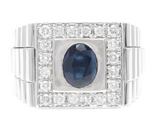 Load image into Gallery viewer, 2.80 Carats Natural Diamond &amp; Blue Sapphire 14K Solid White Gold Men&#39;s Ring