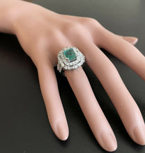 Load image into Gallery viewer, 5.40 Carats Natural Emerald and Diamond 14K Solid White Gold Ring