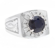 Load image into Gallery viewer, 4.50 Carats Natural Diamond &amp; Blue Sapphire 14K Solid White Gold Men&#39;s Ring