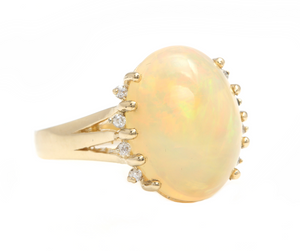 8.20 Carats Natural Ethiopian Opal and Diamond 14K Solid Yellow Gold Ring