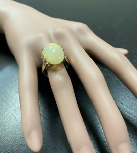 8.20 Carats Natural Ethiopian Opal and Diamond 14K Solid Yellow Gold Ring