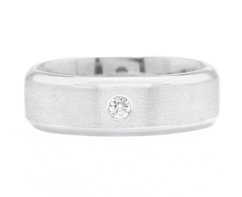 14K Solid White Gold Diamond Men's Matte Wedding Ring