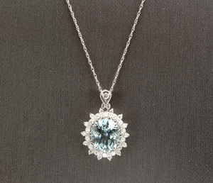 5.70Ct Natural Aquamarine and Diamond 14K Solid White Gold Necklace