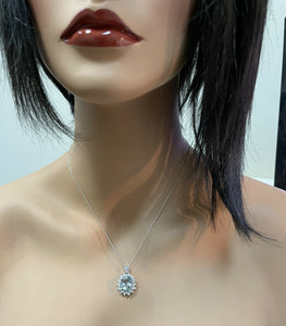5.70Ct Natural Aquamarine and Diamond 14K Solid White Gold Necklace