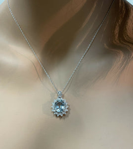 5.70Ct Natural Aquamarine and Diamond 14K Solid White Gold Necklace