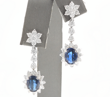 Load image into Gallery viewer, 5.30 Carats Natural Sapphire and Diamond 14K Solid White Gold Earrings