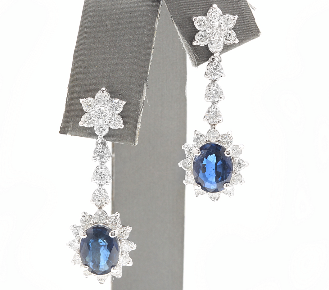 5.30 Carats Natural Sapphire and Diamond 14K Solid White Gold Earrings