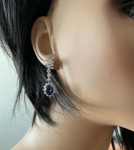 5.30 Carats Natural Sapphire and Diamond 14K Solid White Gold Earrings