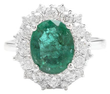 Load image into Gallery viewer, 4.50 Carats Natural Emerald and Diamond 14K Solid White Gold Ring