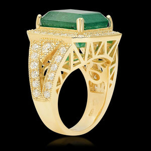 9.40 Carats Natural Emerald and Diamond 14K Solid Yellow Gold Ring
