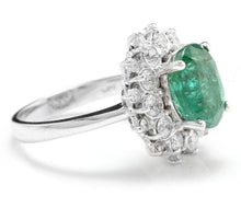 Load image into Gallery viewer, 4.50 Carats Natural Emerald and Diamond 14K Solid White Gold Ring