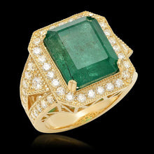 Load image into Gallery viewer, 9.40 Carats Natural Emerald and Diamond 14K Solid Yellow Gold Ring