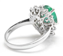 Load image into Gallery viewer, 4.50 Carats Natural Emerald and Diamond 14K Solid White Gold Ring