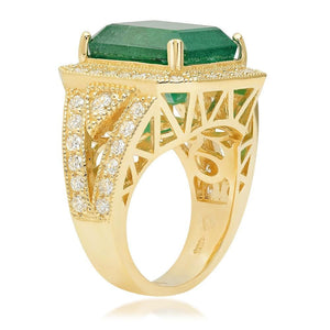 9.40 Carats Natural Emerald and Diamond 14K Solid Yellow Gold Ring