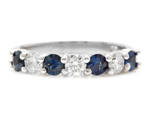 1.00 Carat Natural Sapphire and Diamond 14K Solid White Gold Ring
