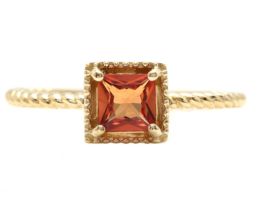 Exquisite Natural Orange Sapphire 14K Solid Yellow Gold Ring