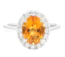 Load image into Gallery viewer, 3.00 Carats Exquisite Natural Madeira Citrine and Diamond 14K Solid White Gold Ring