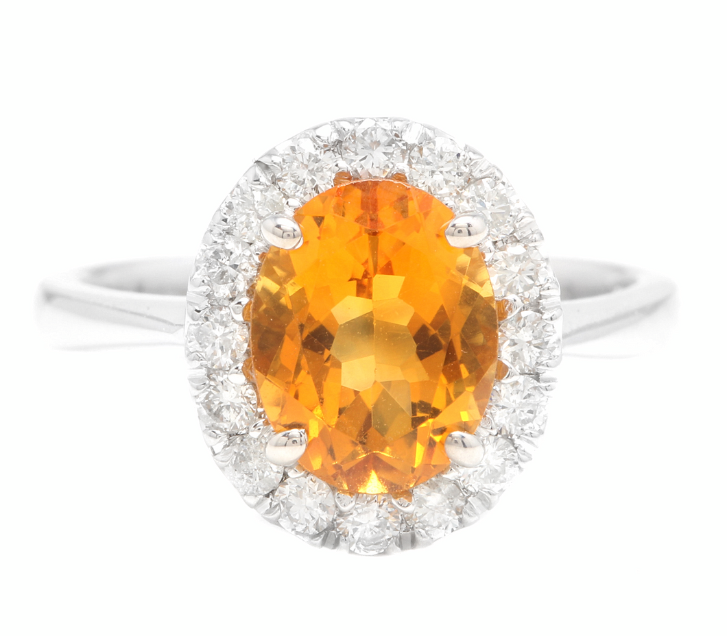 3.00 Carats Exquisite Natural Madeira Citrine and Diamond 14K Solid White Gold Ring