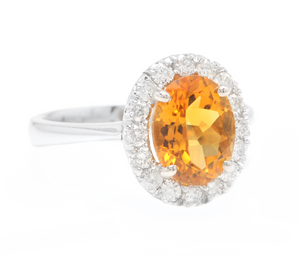 3.00 Carats Exquisite Natural Madeira Citrine and Diamond 14K Solid White Gold Ring
