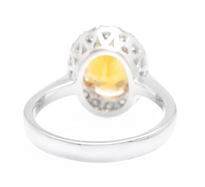 3.00 Carats Exquisite Natural Madeira Citrine and Diamond 14K Solid White Gold Ring