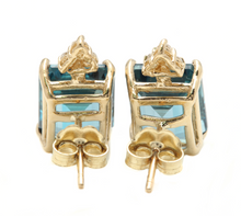 Load image into Gallery viewer, 8.14ct Natural London Blue Topaz and Diamond 14K Yellow Gold Earrings