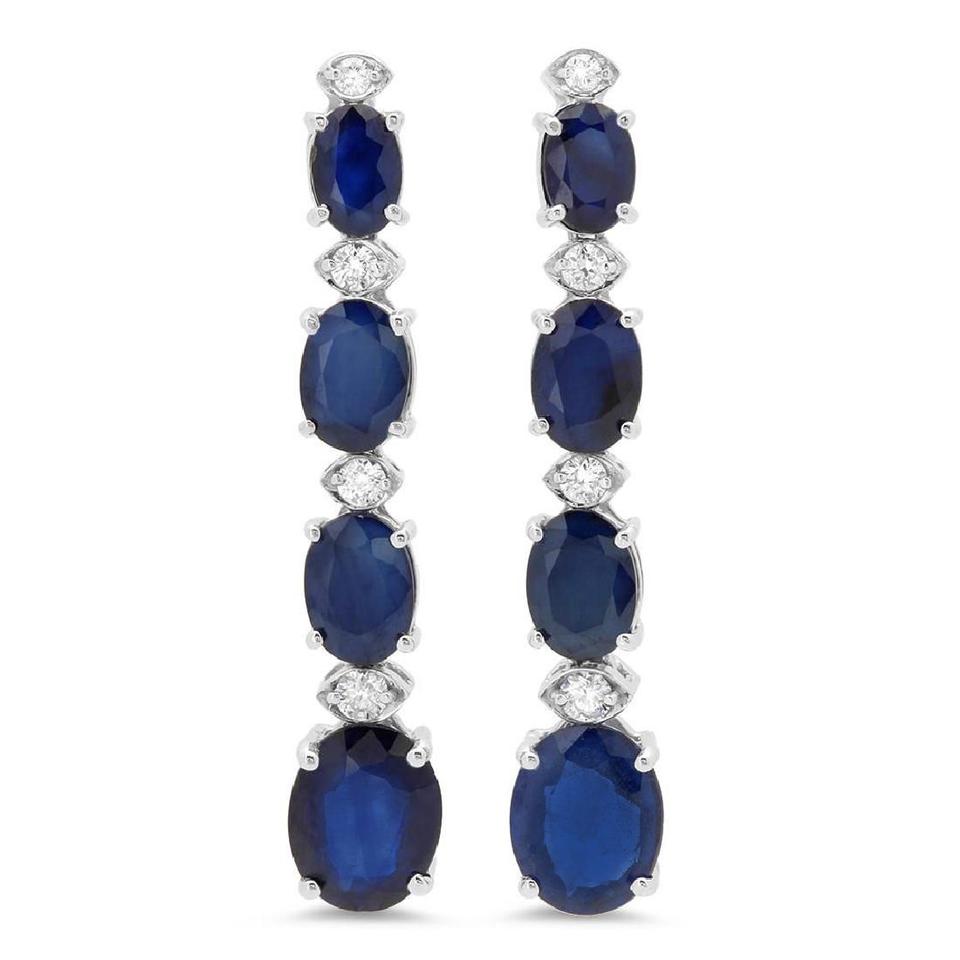Exquisite 10.40 Carats Natural Sapphire and Diamond 14K Solid White Gold Earrings