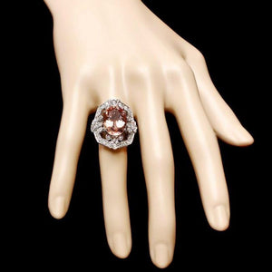 8.60 Carats Natural Morganite and Diamond 14K Solid White Gold Ring