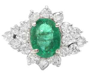 3.60 Carats Natural Emerald and Diamond 14K Solid White Gold Ring