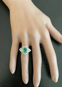 3.60 Carats Natural Emerald and Diamond 14K Solid White Gold Ring