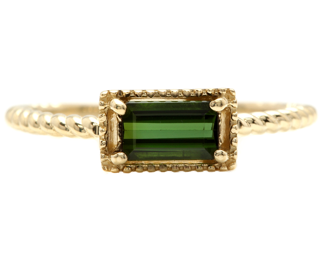 Exquisite Natural Green Tourmaline 14K Solid Yellow Gold Ring