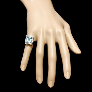 5.30 Carats Natural Aquamarine and Diamond 14K Solid White Gold Ring
