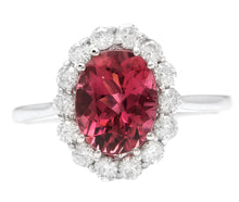 Load image into Gallery viewer, 2.80 Carats Natural Very Nice Looking Tourmaline and Diamond 14K Solid White Gold Ring