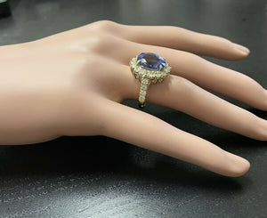 5.25 Carats Natural Very Nice Looking Tanzanite and Diamond 14K Solid Yellow Gold Ring