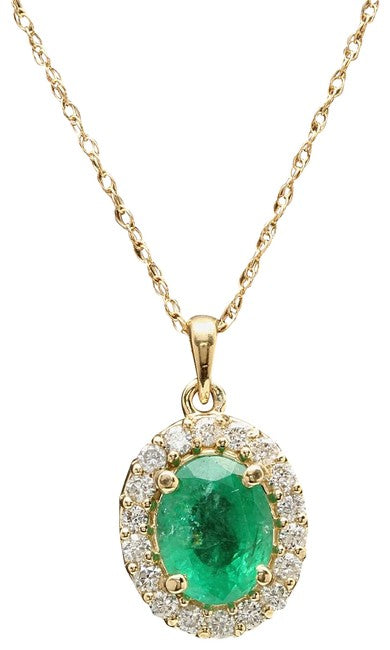 2.45Ct Natural Emerald and Diamond 14K Solid Yellow Gold Necklace