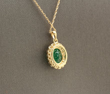 Load image into Gallery viewer, 2.45Ct Natural Emerald and Diamond 14K Solid Yellow Gold Necklace