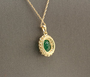 2.45Ct Natural Emerald and Diamond 14K Solid Yellow Gold Necklace